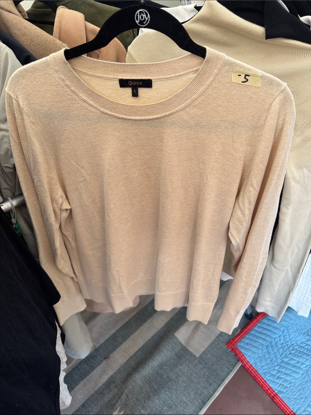 Quince Long-Sleeve Crewneck Sweater in Light Beige